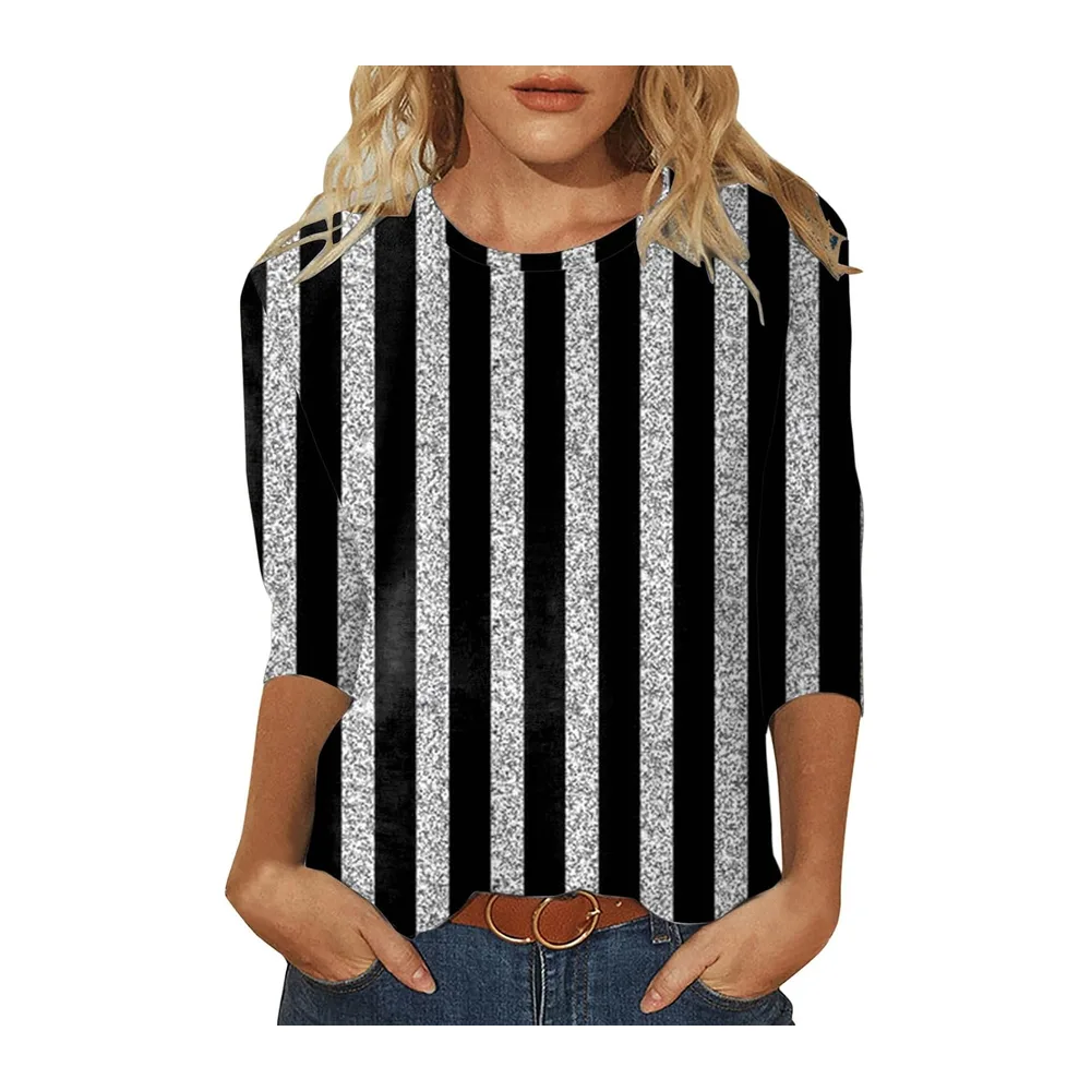 T-Shirt Coton Manches Longues Courtes Haut Casual Col Rond Basique Été Printemps — Blanc