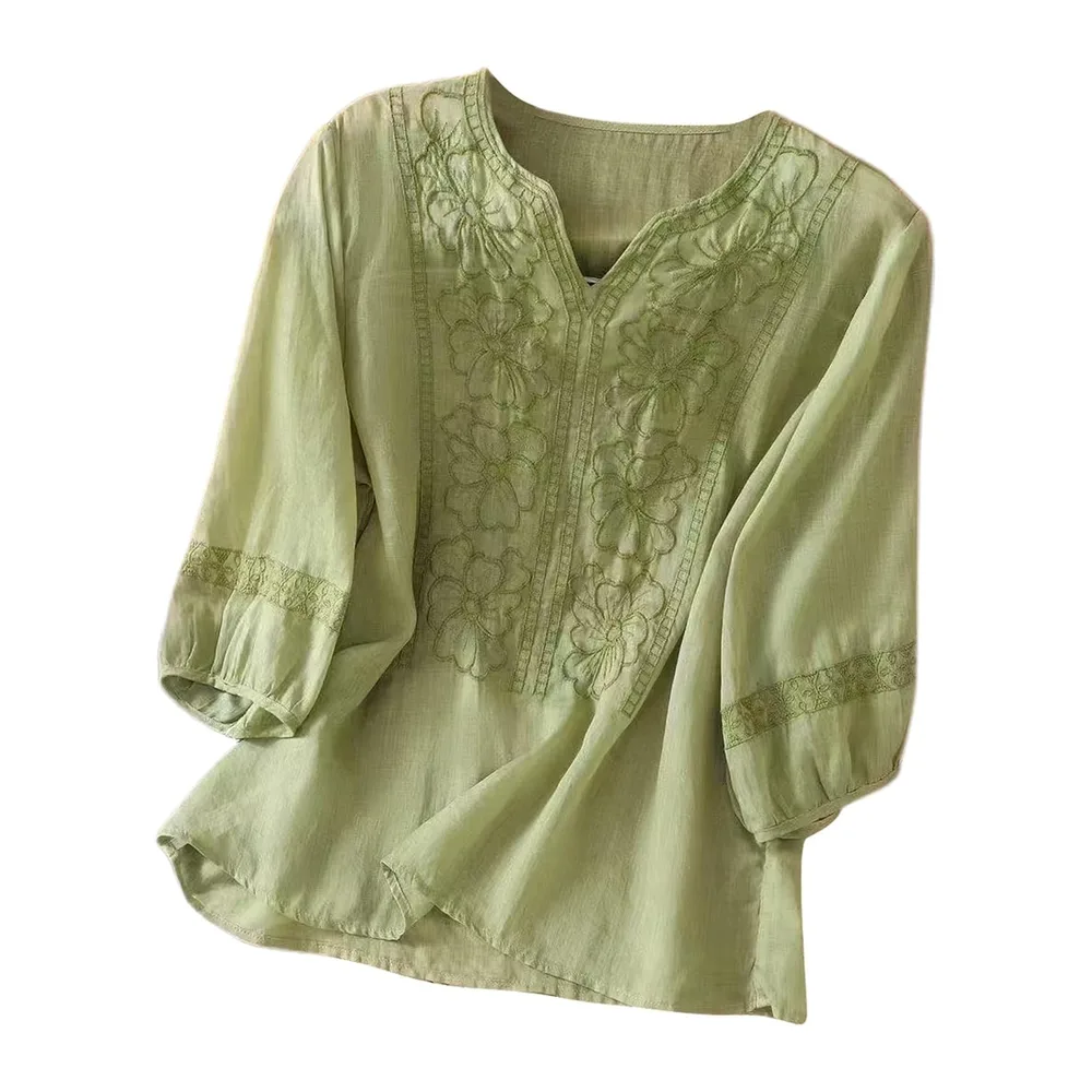 Cotton T-Shirt Long Sleeve Short Top Round Neck Autumn Basic Casual Summer Spring — Vert