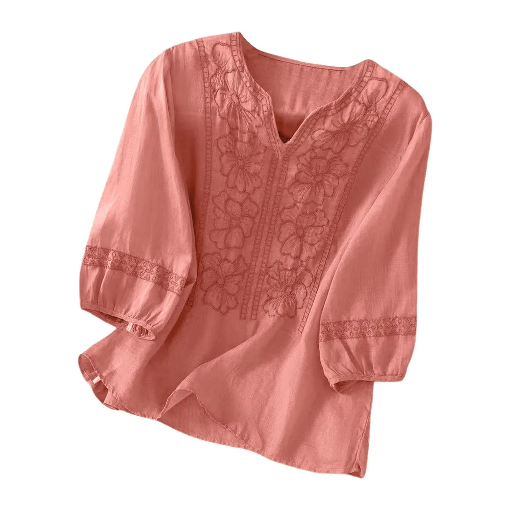 Cotton T-Shirt Long Sleeve Short Top Round Neck Autumn Basic Casual Summer Spring — Rouge