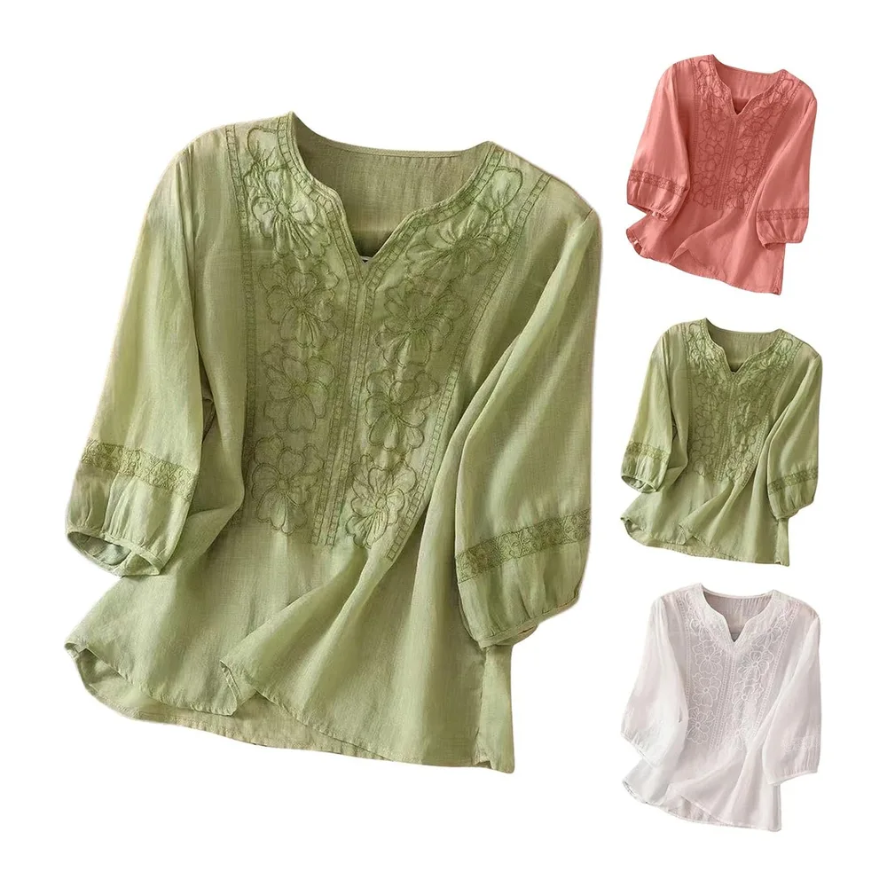 Cotton T-Shirt Long Sleeve Short Top Round Neck Autumn Basic Casual Summer Spring — Rouge