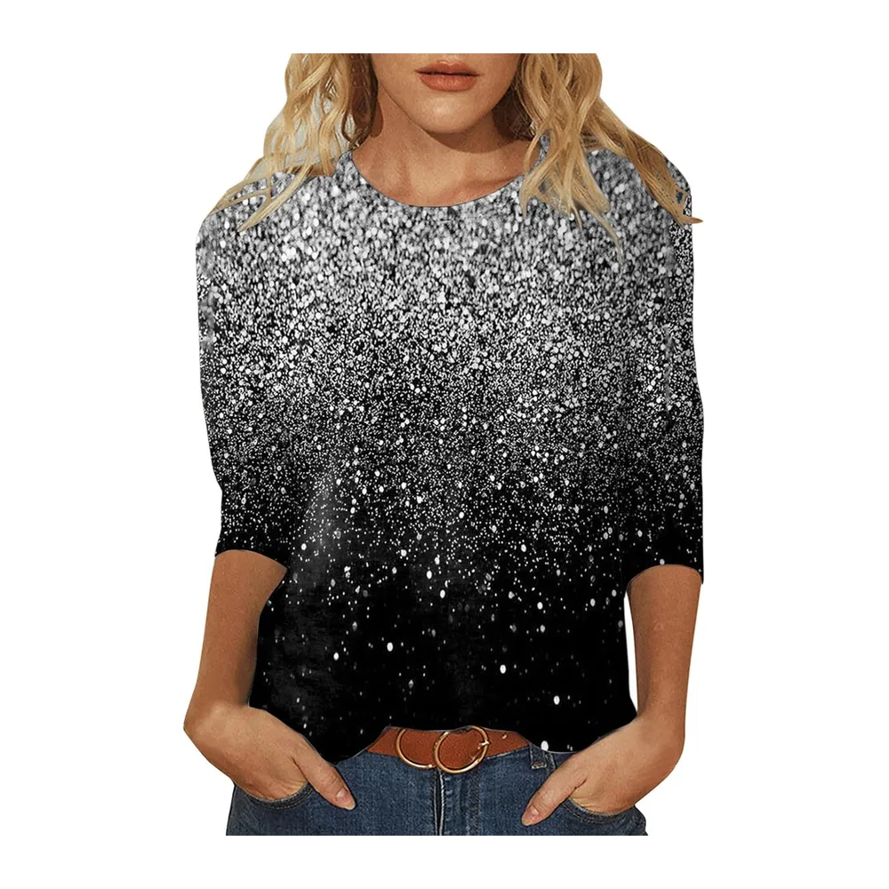 T-Shirt Coton Manches Longues Courtes Haut Casual Col Rond Basique Été — Le Noir