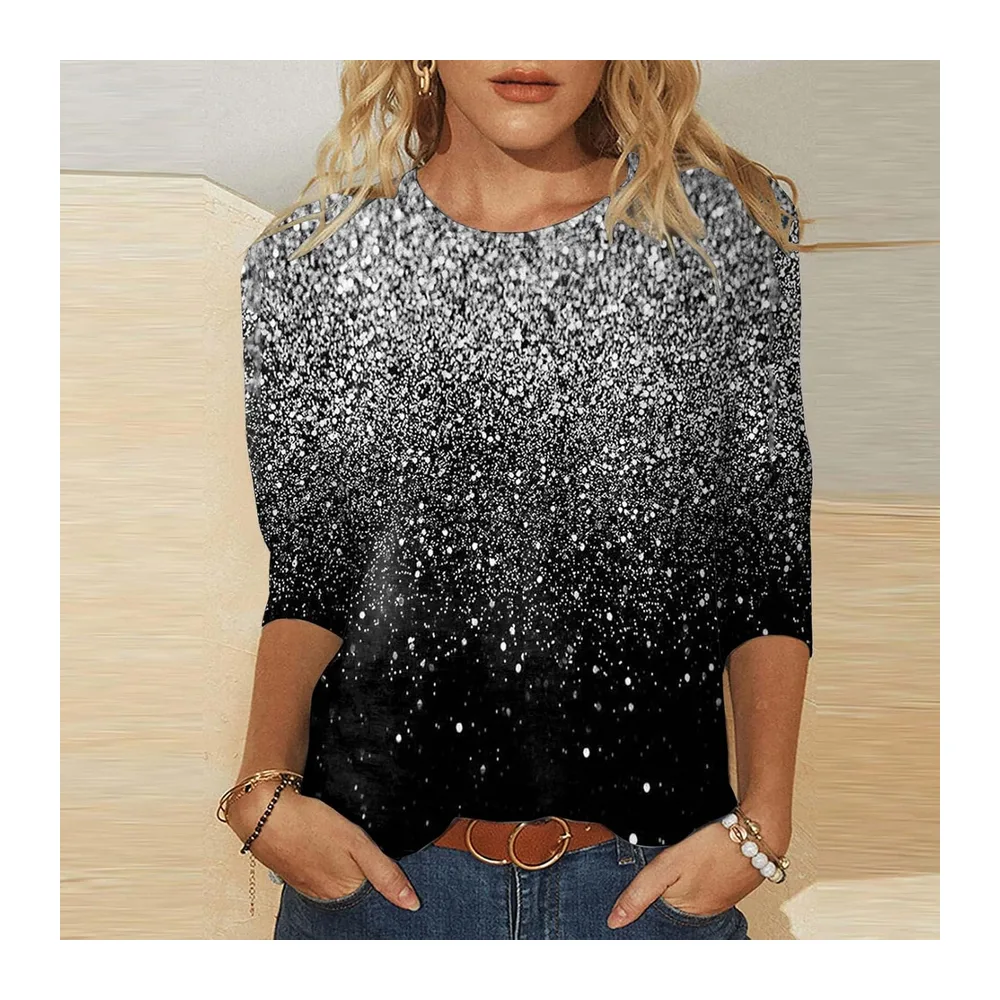 T-Shirt Coton Manches Longues Courtes Haut Casual Col Rond Basique Été — Le Noir