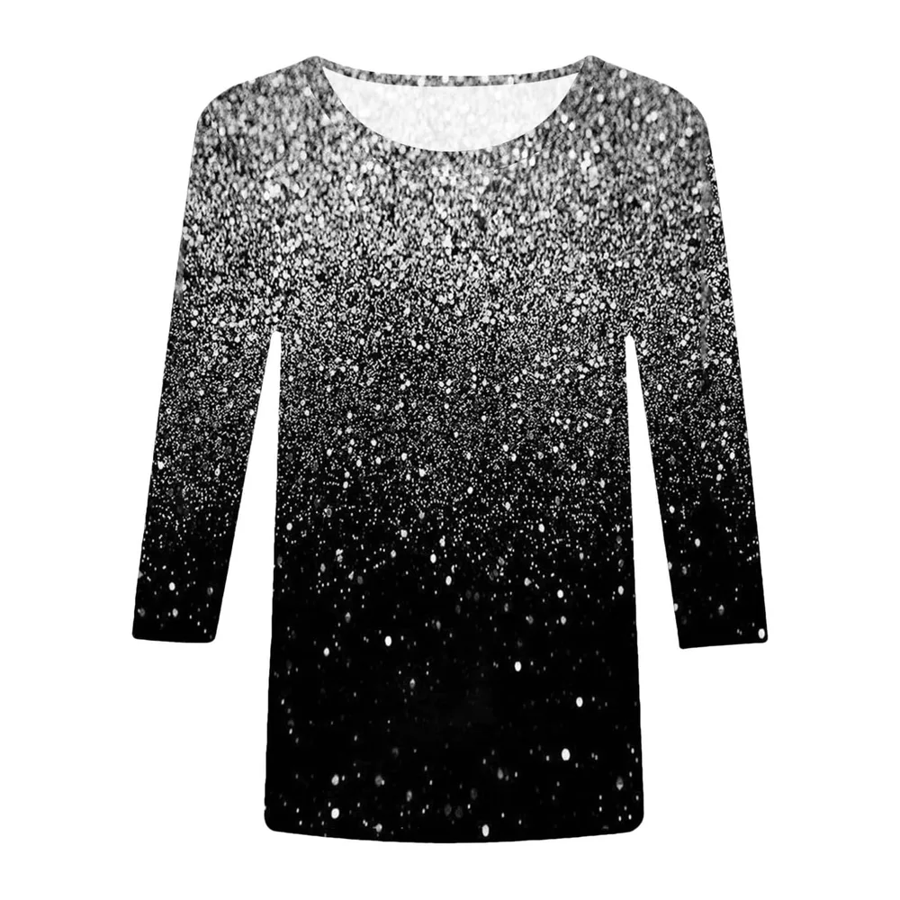 T-Shirt Coton Manches Longues Courtes Haut Casual Col Rond Basique Été — Le Noir