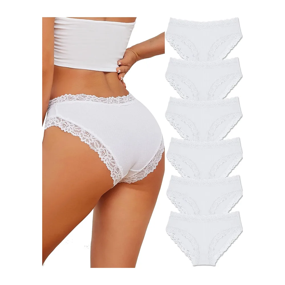 Sous-vêtements en Coton Caleçons Slip Dentelle Culotte Soft Hipster Sexy Panties — White*6