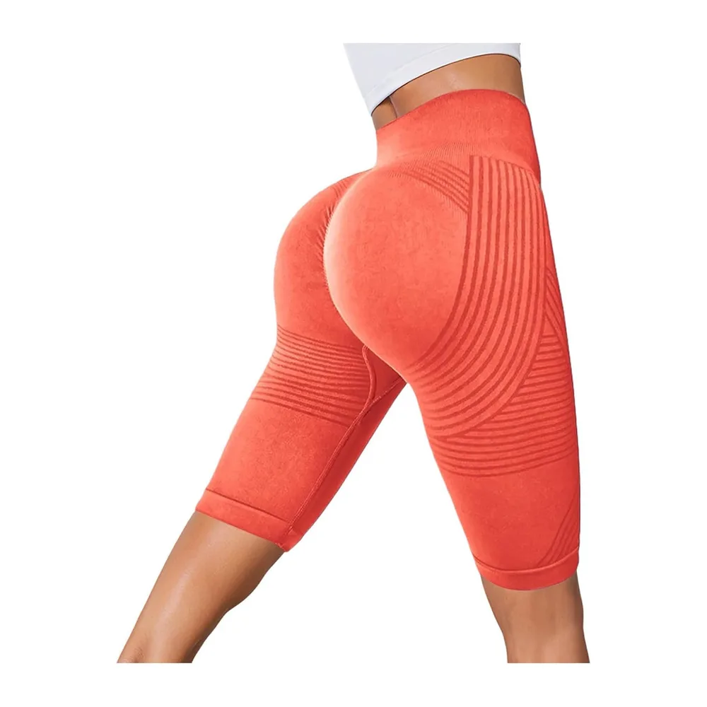 3D Anti Cellulite Leggings Shorts Sports Shorts Sports Shorts Yoga High Waist — Orange #1