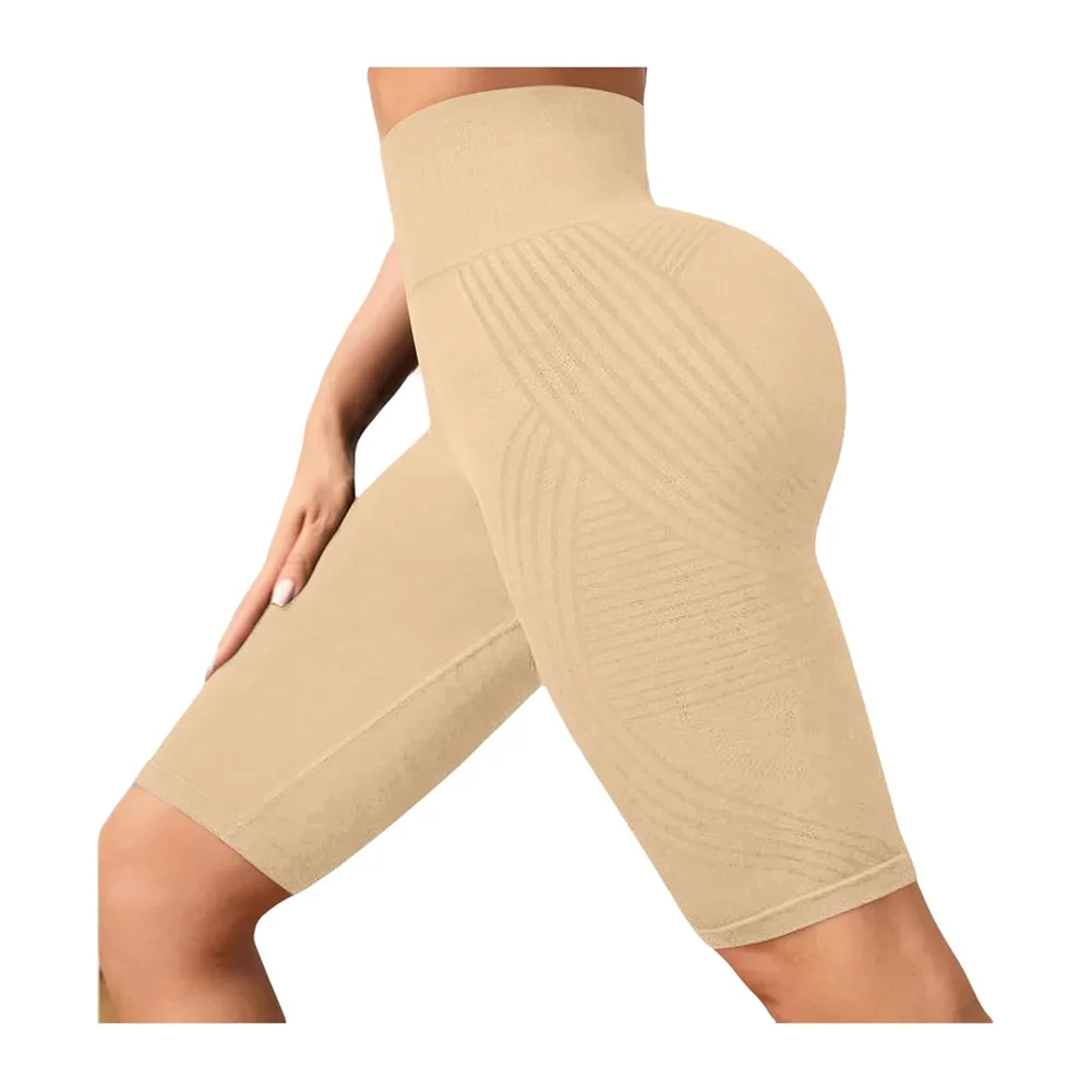 3D Anti Cellulite Leggings Shorts Sports Shorts Sports Shorts Yoga High Waist — Beige #3