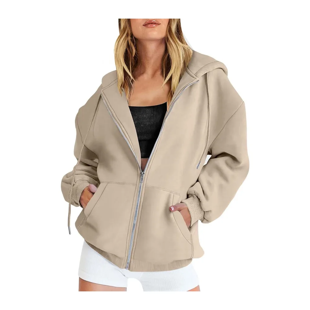 Hoodie Oversize Rose Sweatshirt Sport Jogging Haut Ete Casual — Beige