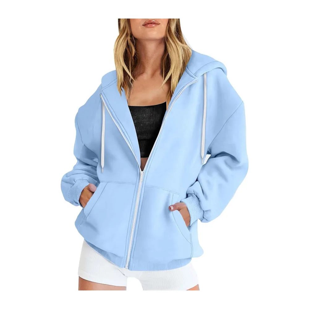 Hoodie Oversize Rose Sweatshirt Sport Jogging Haut Ete Casual — Bleu Ciel