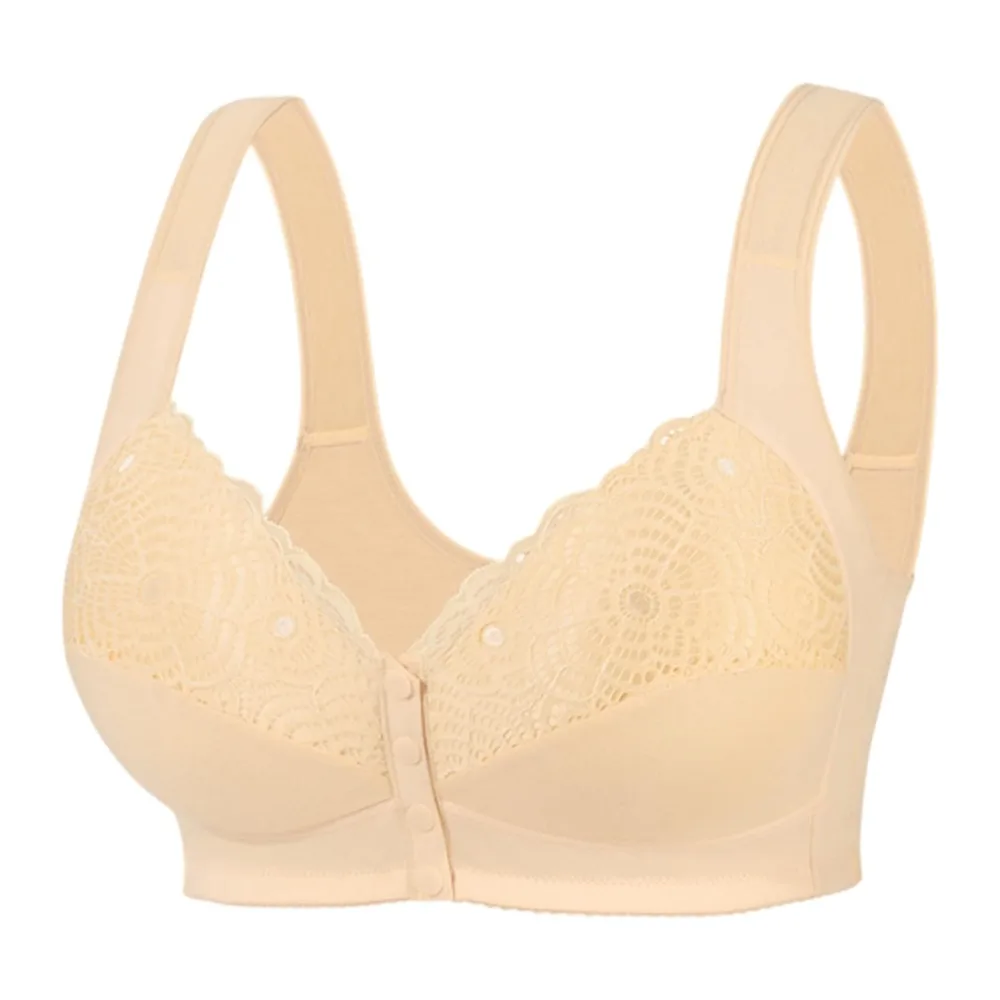 Soutien-Gorge Grande Taille sans Armatures avec Boucle Avant et Bonnet Fixe — Beige
