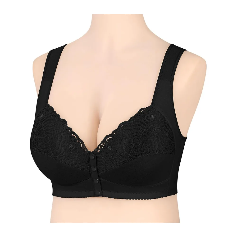 Soutien-Gorge Grande Taille sans Armatures avec Boucle Avant et Bonnet Fixe — Le Noir