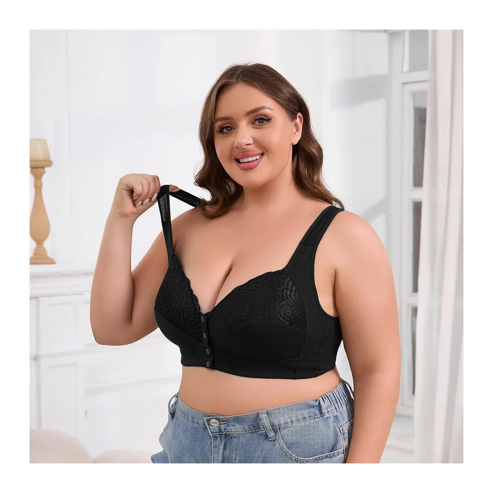 Soutien-Gorge Grande Taille sans Armatures avec Boucle Avant et Bonnet Fixe — Le Noir