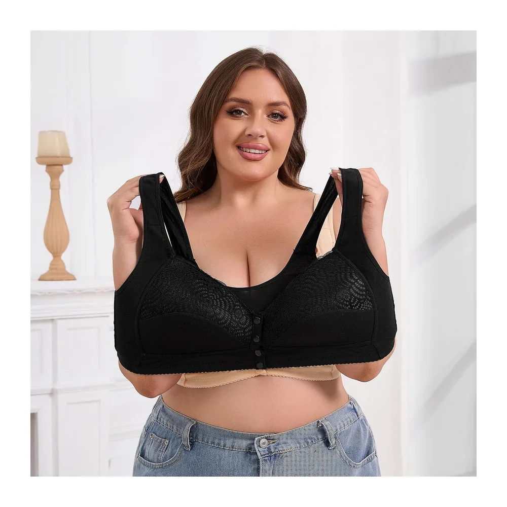 Soutien-Gorge Grande Taille sans Armatures avec Boucle Avant et Bonnet Fixe — Le Noir