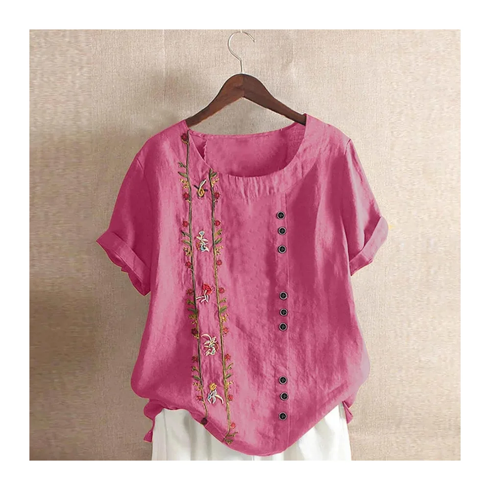 T-Shirt Long Sleeve Short Top Oversized Casual V-Neck Soft Soft Comfortable Fashion — Rose