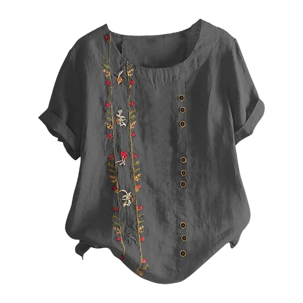 T-Shirt Long Sleeve Short Top Oversized Casual V-Neck Soft Soft Comfortable Fashion — Gris