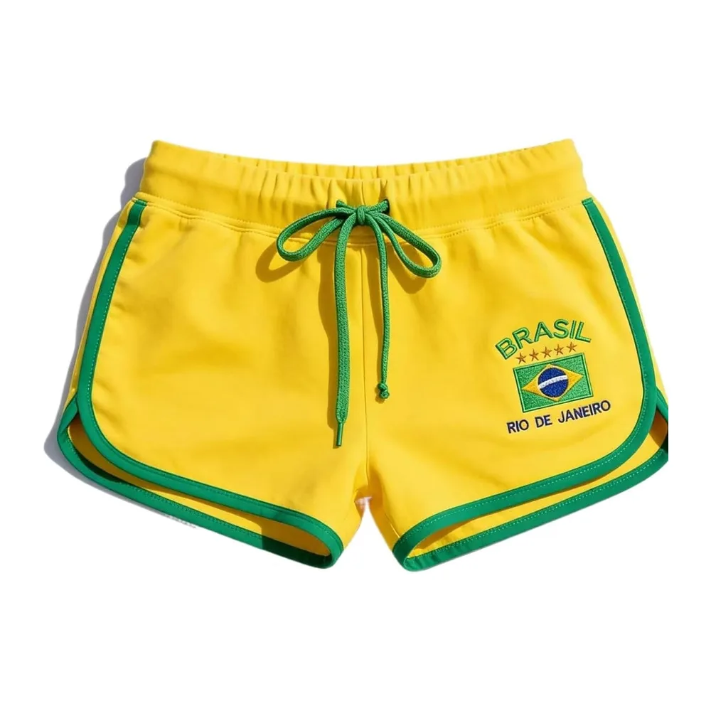 Sports Shorts Running Fitness Yoga Leggings Brazil Vintage Graphic Leisure Beach — Jaune