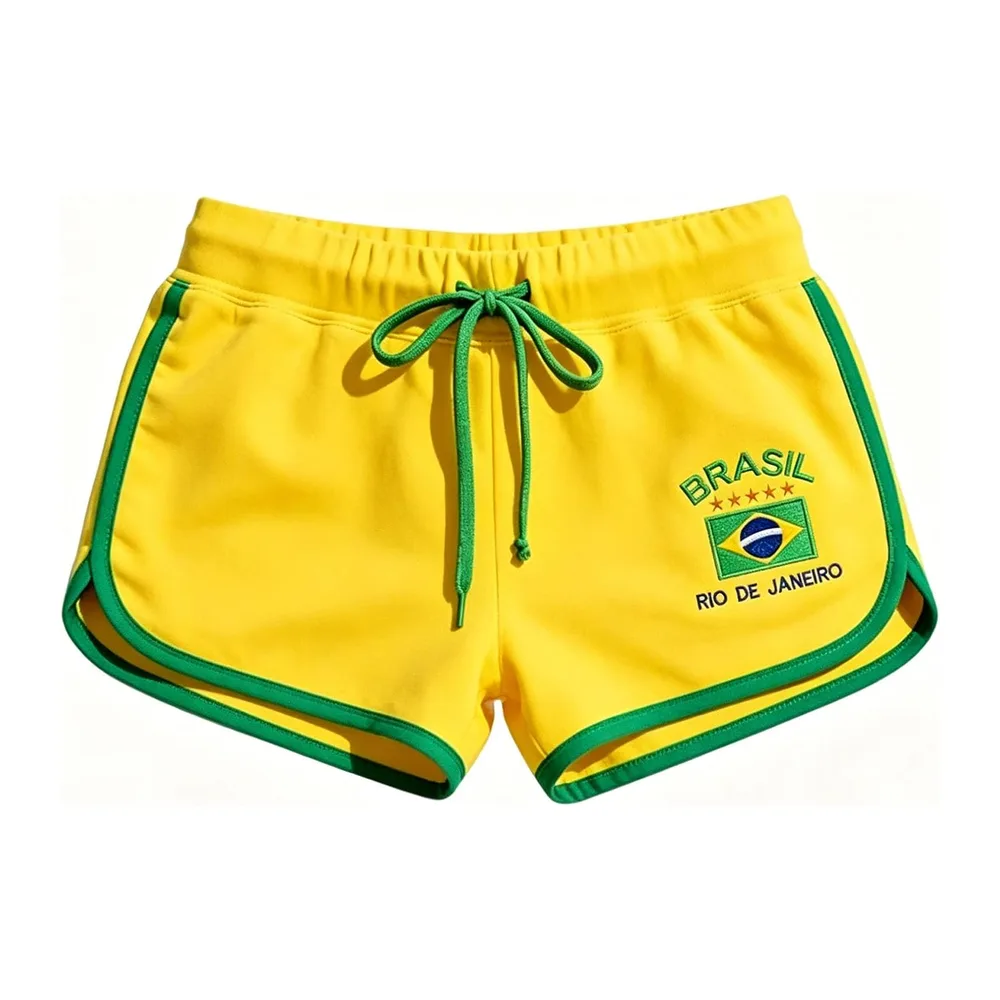 Sports Shorts Running Fitness Yoga Leggings Brazil Vintage Graphic Leisure Beach — Jaune
