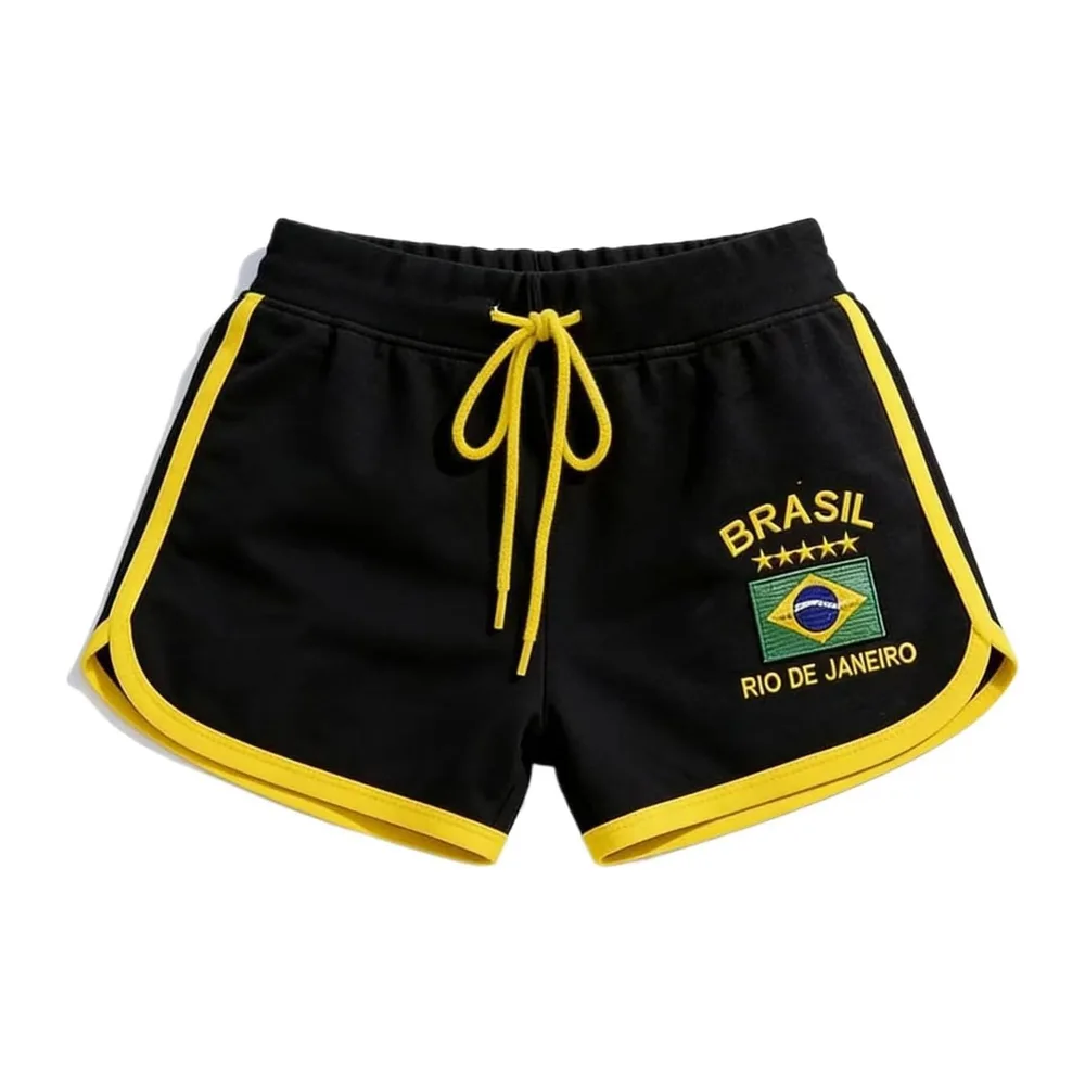Sports Shorts Running Fitness Yoga Leggings Brazil Vintage Graphic Leisure Beach — Noir