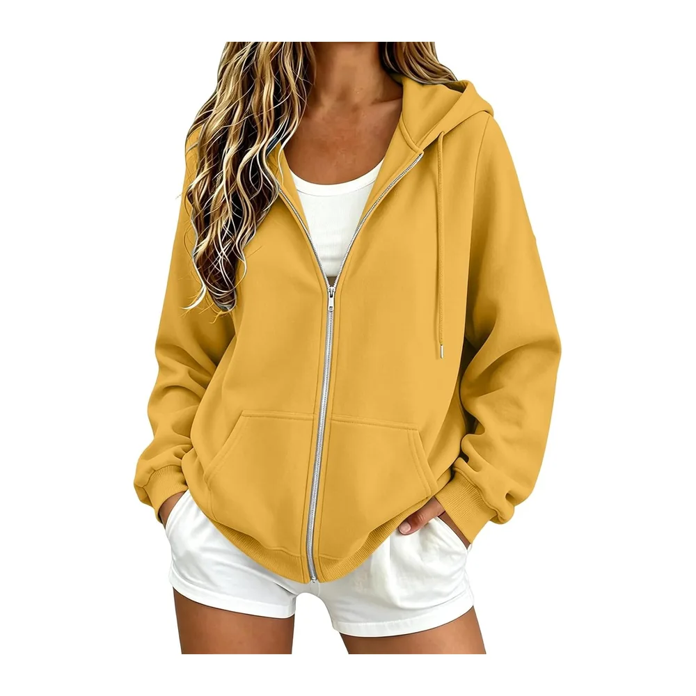 Sweatshirts Chic et Élégant Automne Hiver Zippé avec Poches Manteau Manches — Jaune