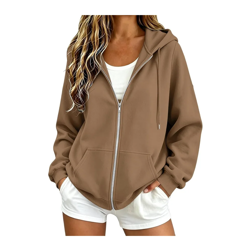 Sweatshirts Chic et Élégant Automne Hiver Zippé avec Poches Manteau Manches — Beige