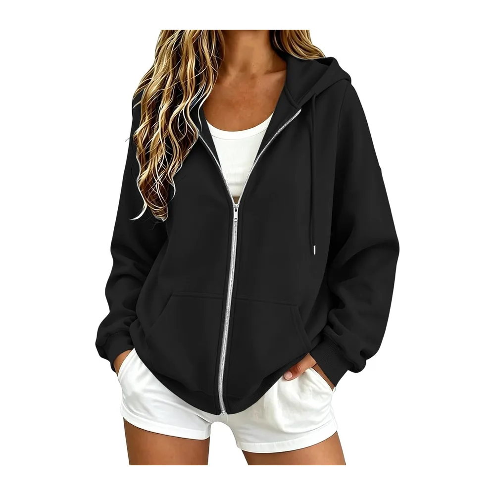 Sweatshirts Chic et Élégant Automne Hiver Zippé avec Poches Manteau Manches Longues — Gris