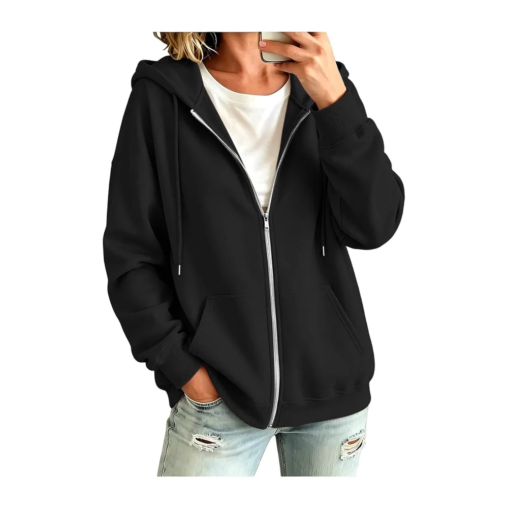 Sweatshirts Chic et Élégant Automne Hiver Zippé avec Poches Manteau Manches Longues — Gris