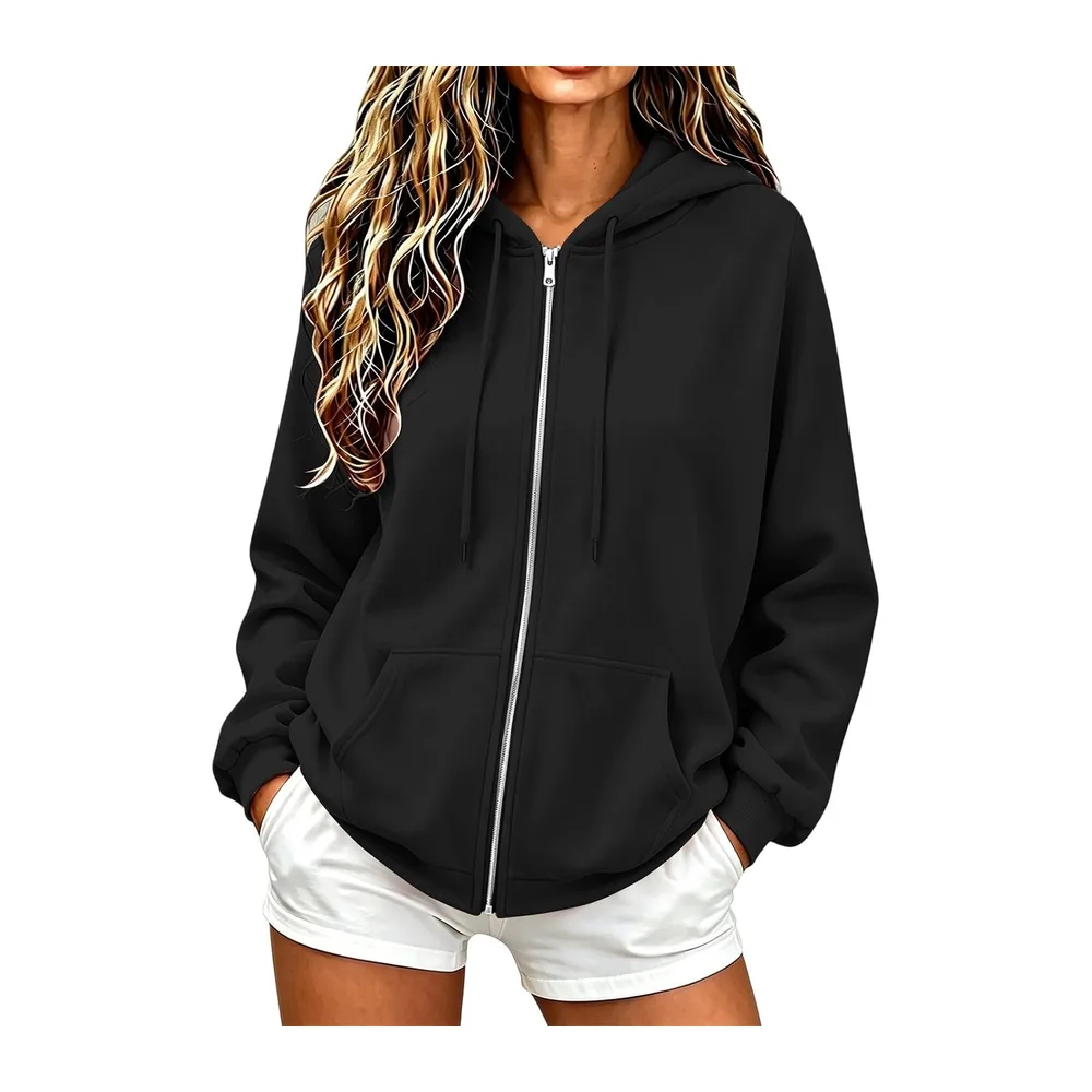 Sweatshirts Chic et Élégant Automne Hiver Zippé avec Poches Manteau Manches Longues — Gris