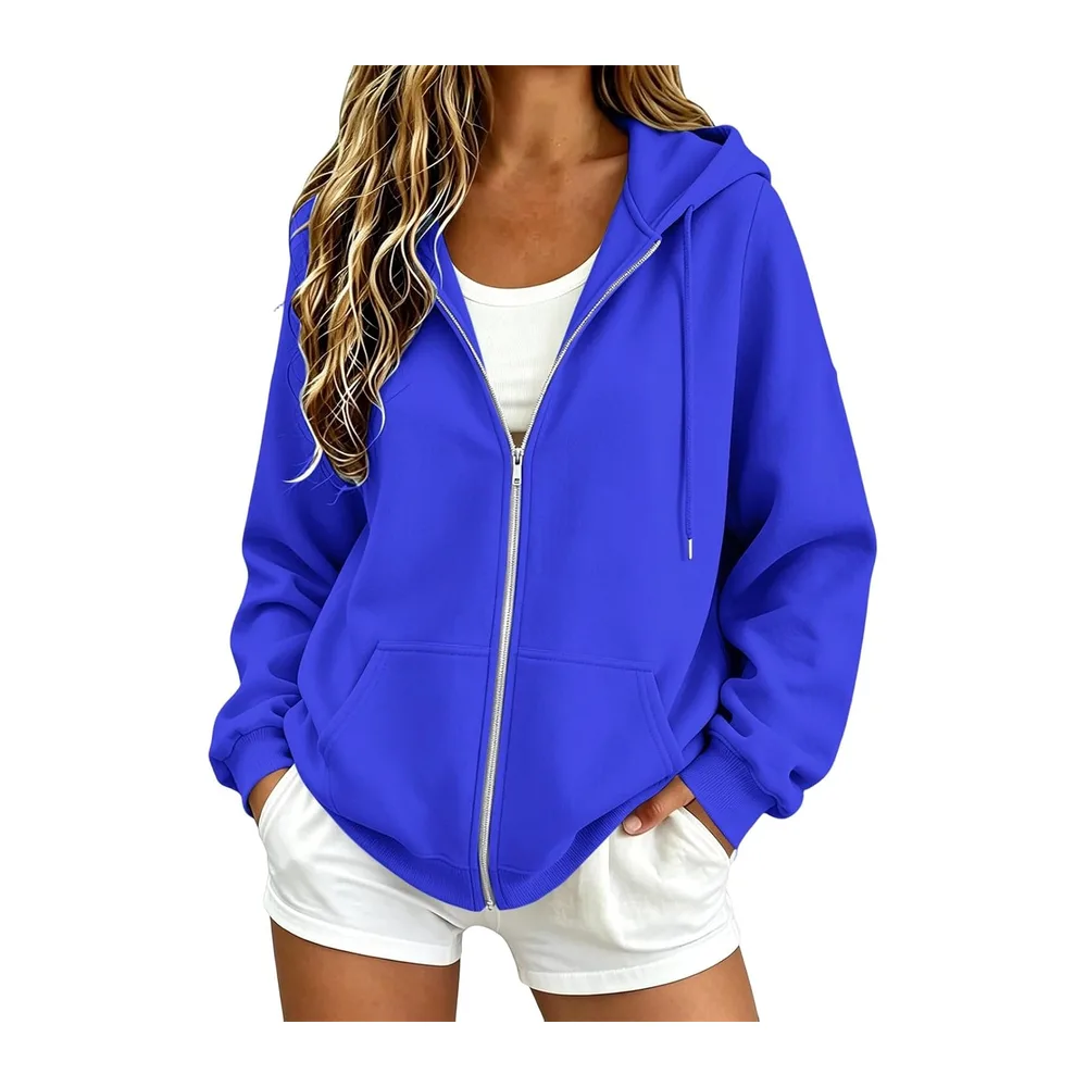 Sweatshirts Chic et Élégant Automne Hiver Zippé avec Poches Manteau Manches Longues — Bleu