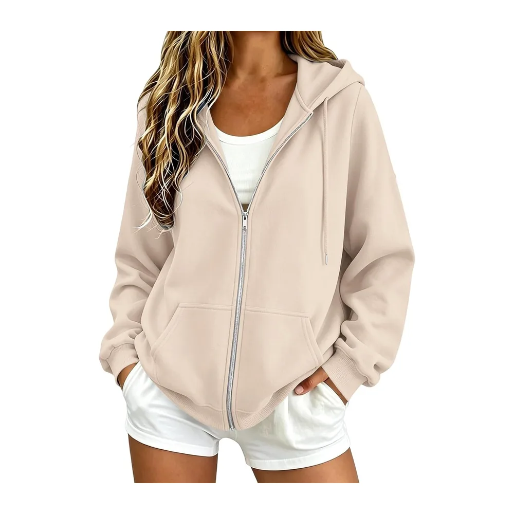 Sweatshirts Chic et Élégant Automne Hiver Zippé avec Poches Manteau Manches Longues — Kaki