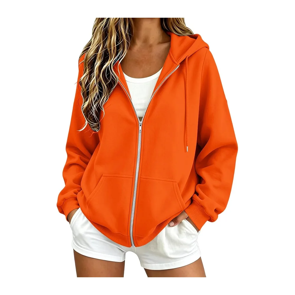 Sweatshirts Chic et Élégant Automne Hiver Zippé avec Poches Manteau Manches — Orange