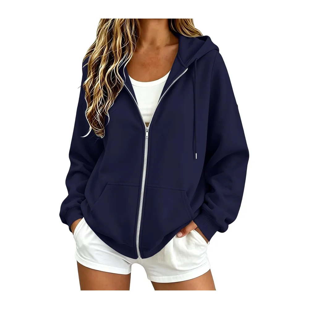 Sweatshirts Chic et Élégant Automne Hiver Zippé avec Poches Manteau Manches — Marine