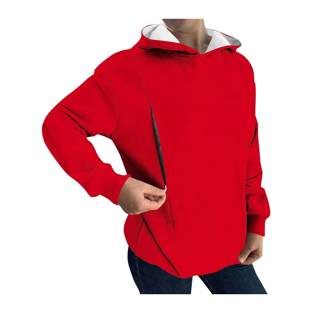 Shirt Oversize, Pull À, Ample Et Décontracté, avec Poches Cardigan (Black, L) — Rouge