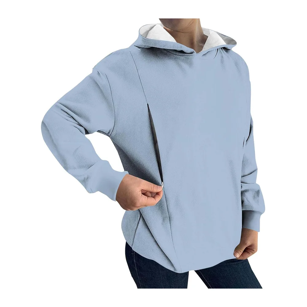 Shirt Oversize, Pull À, Ample Et Décontracté, avec Poches Cardigan (Black — Bleu Clair