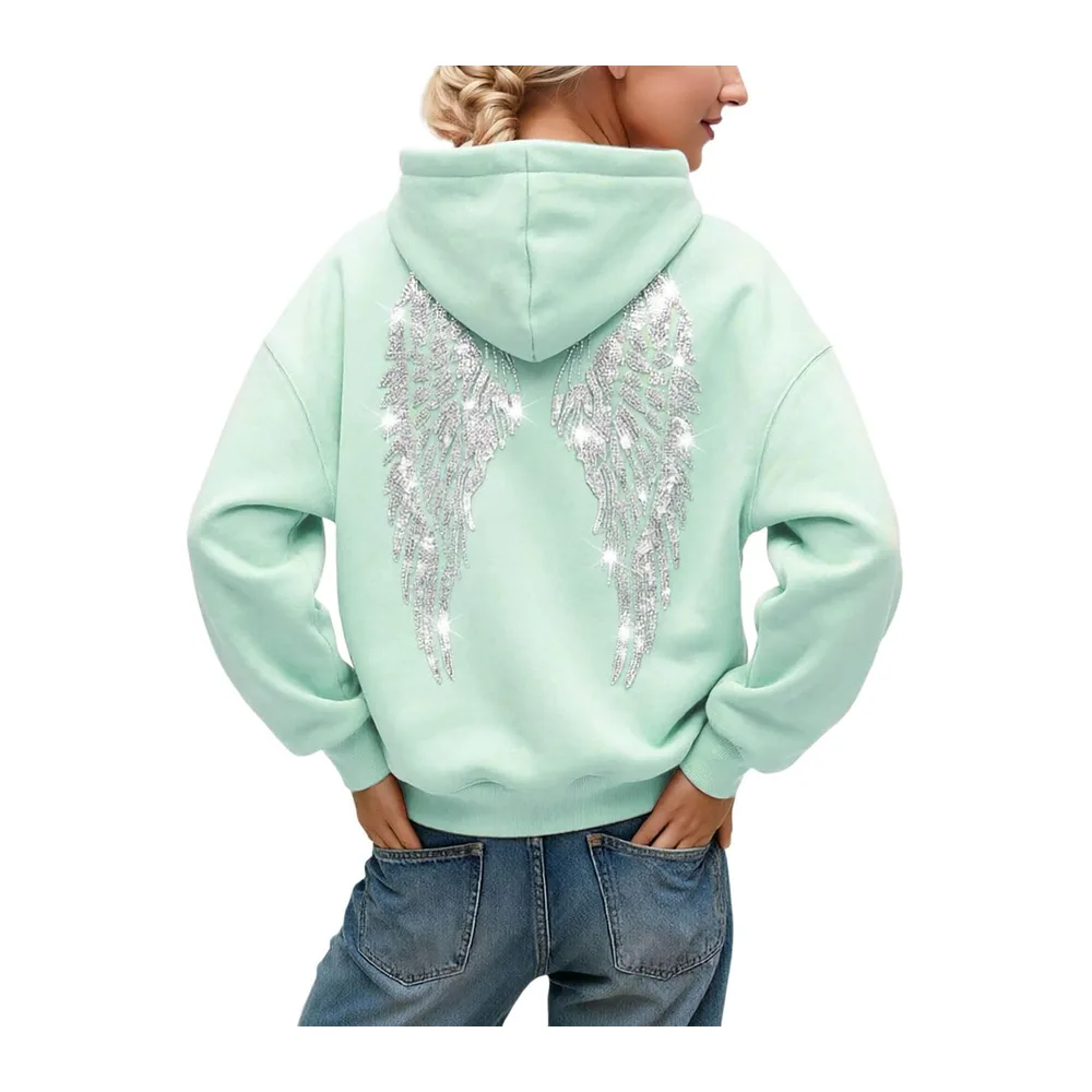 Glitter Hoodie with Angel Wings, Oversize Fall/Winter Fashion, Comfortable and — A-vert
