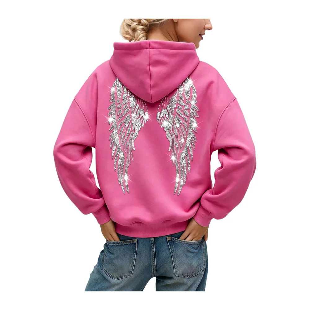 Glitter Hoodie with Angel Wings, Oversize Fall/Winter Fashion, Comfortable — A-rose Vif