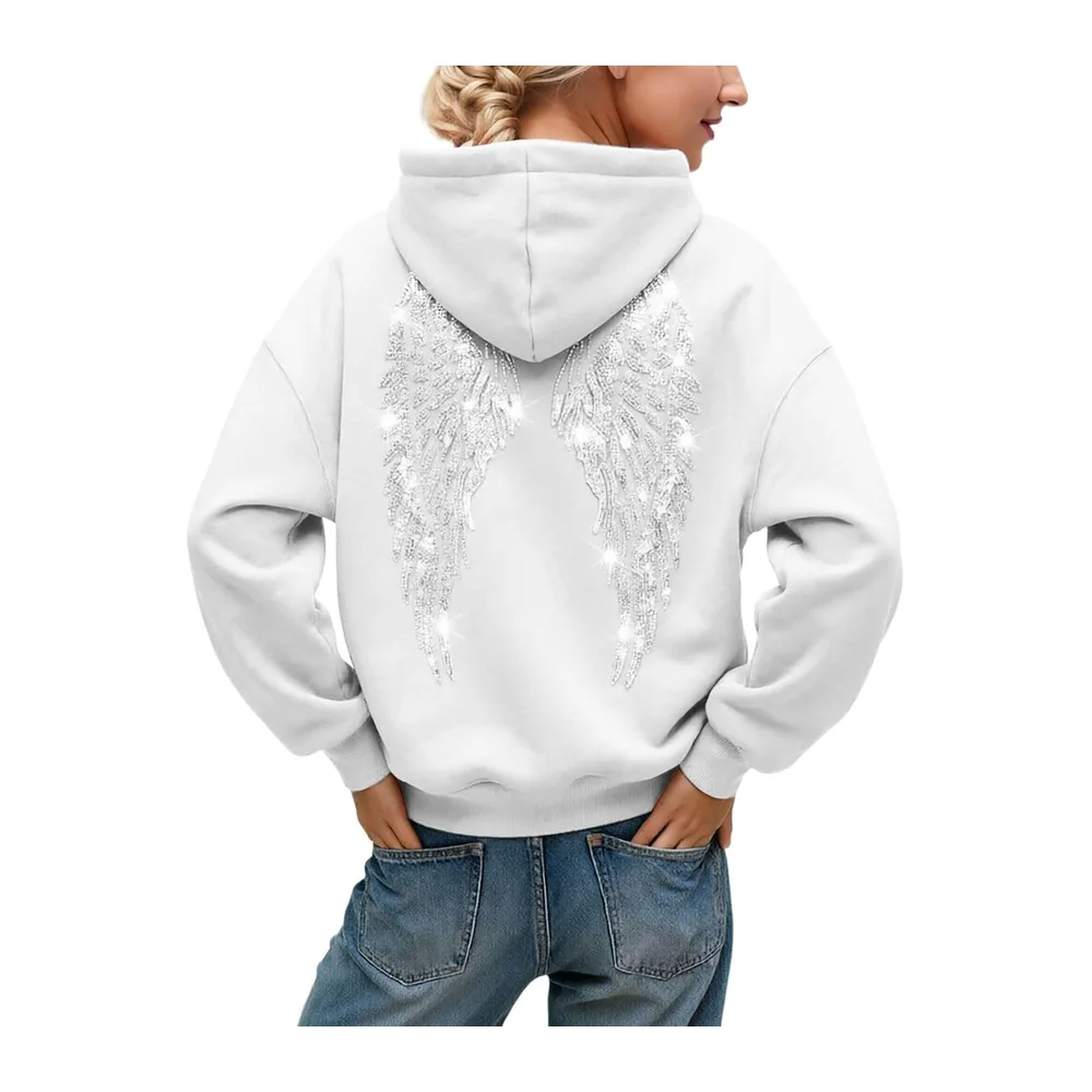Glitter Hoodie with Angel Wings, Oversize Fall/Winter Fashion, Comfortable and — B-blanc