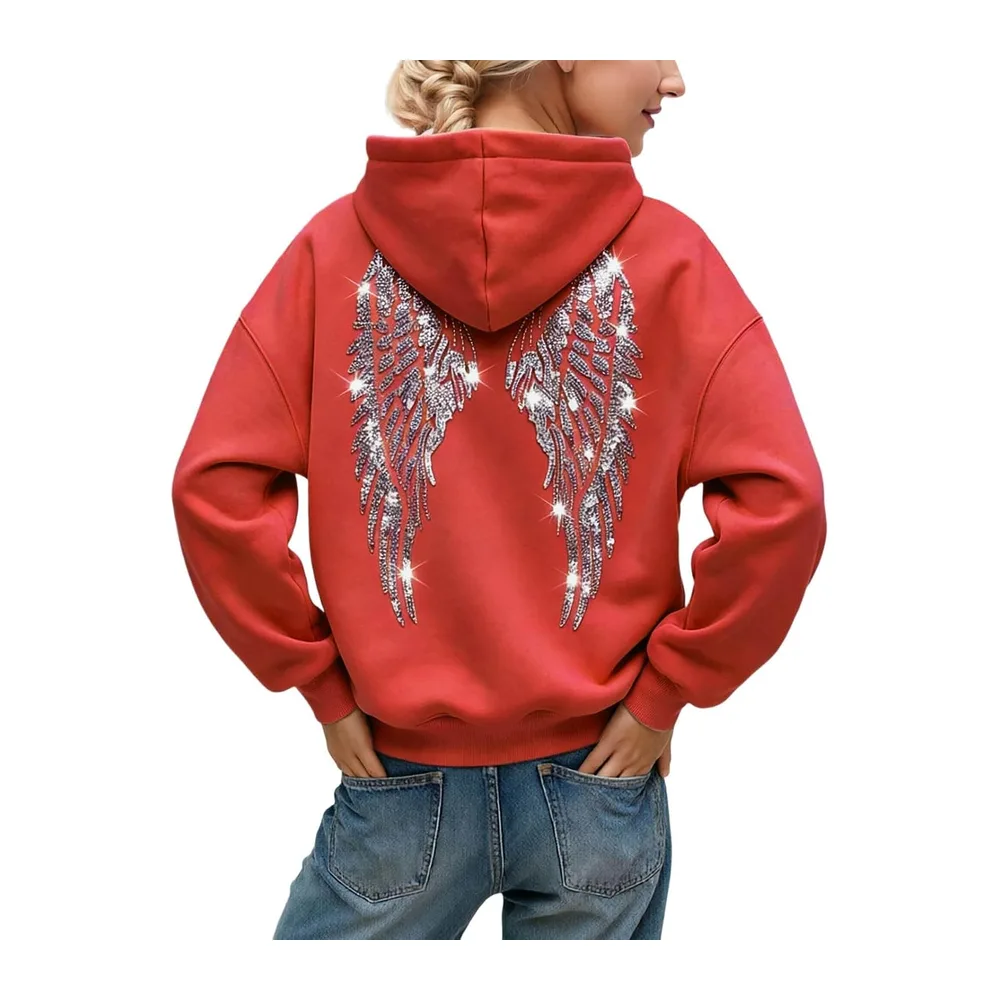 Glitter Hoodie with Angel Wings, Oversize Fall/Winter Fashion, Comfortable and — A-rouge