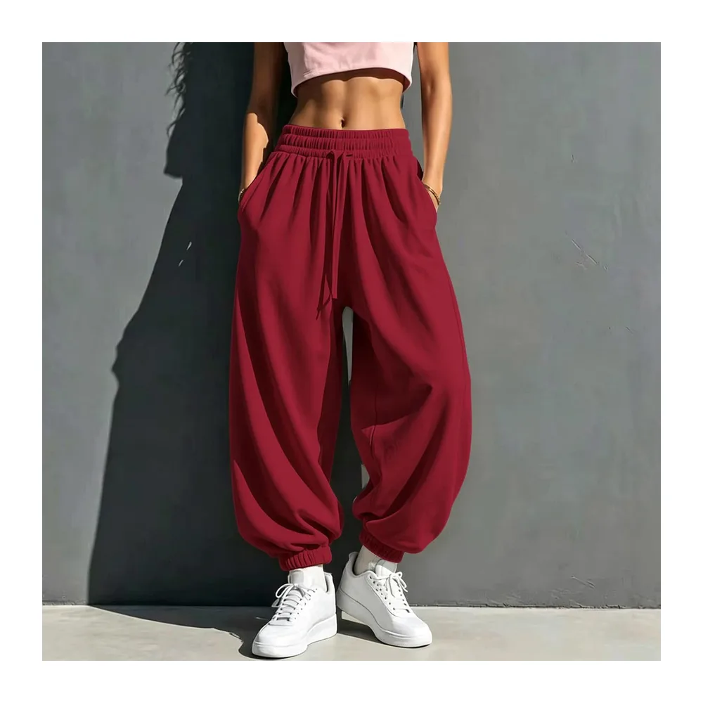 Pantalon Jogging Hiver Pantalon de Survêtement Ample avec Poches Bas de Jogging — Vin