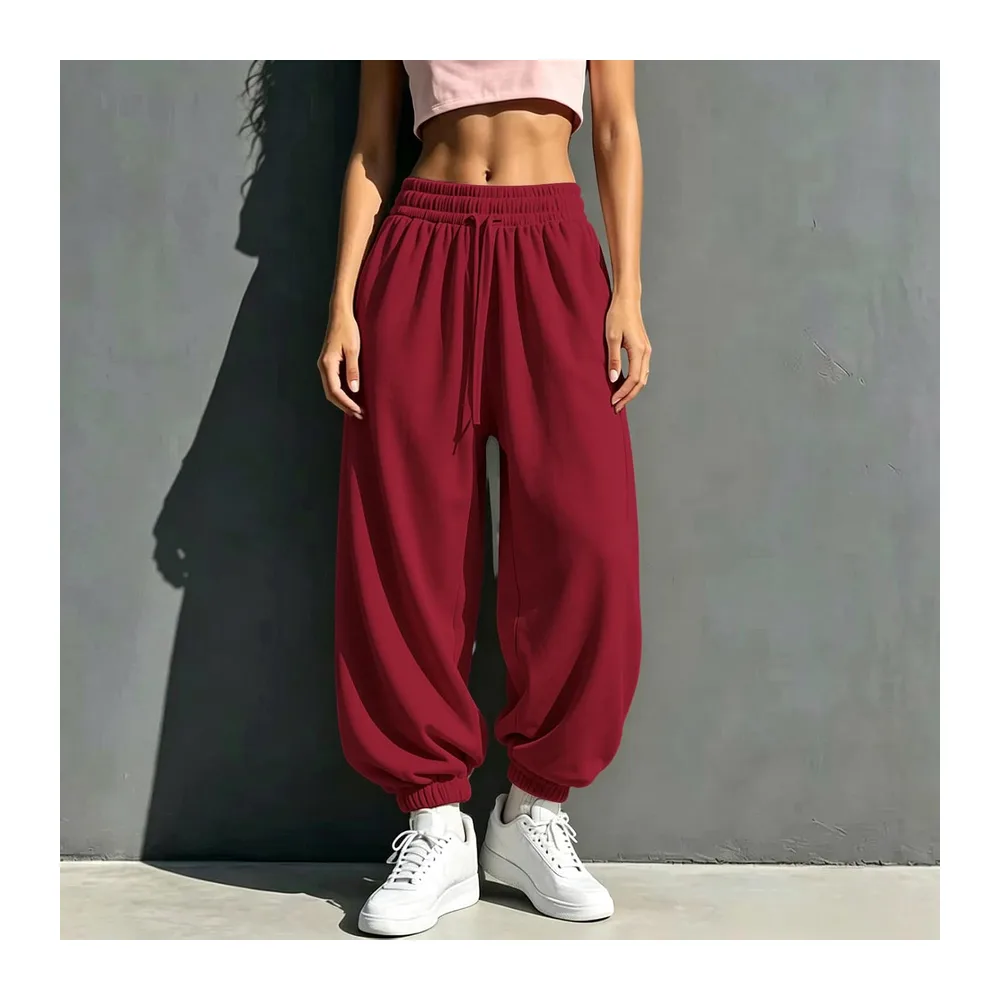 Pantalon Jogging Hiver Pantalon de Survêtement Ample avec Poches Bas de Jogging — Vin