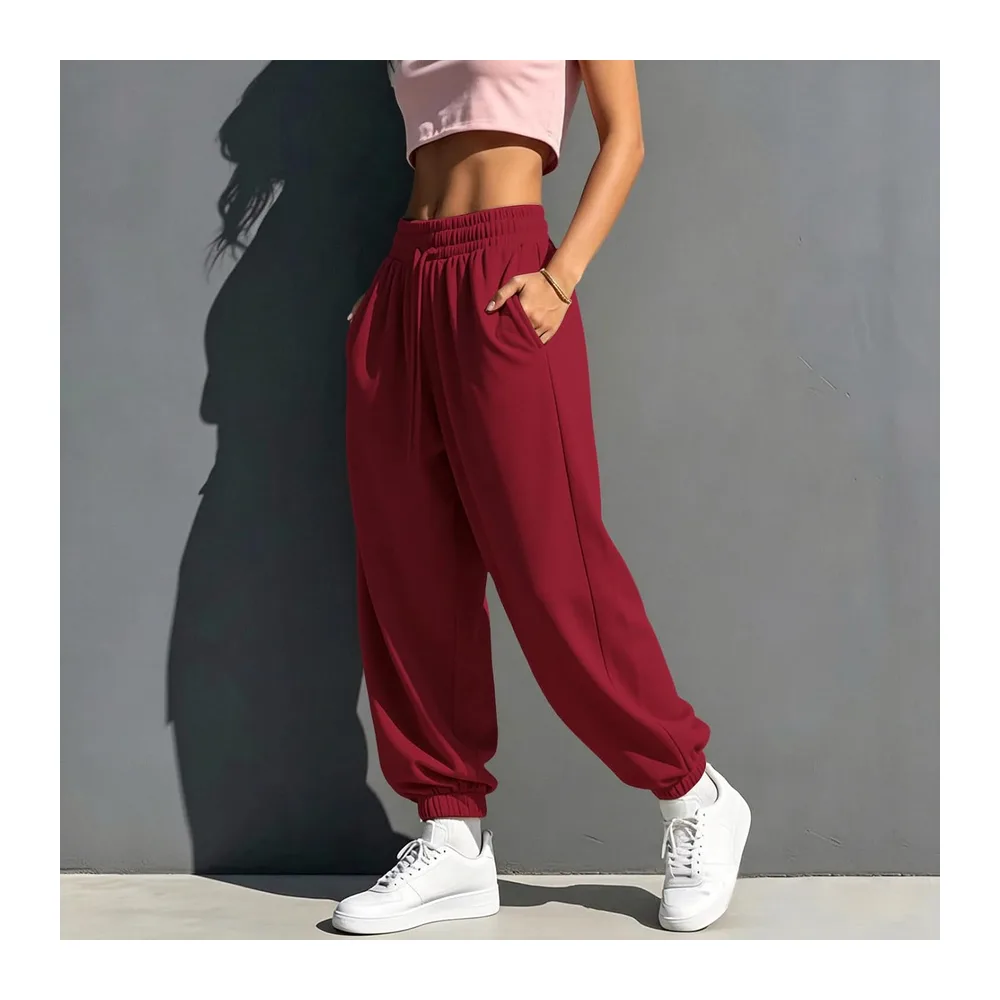 Pantalon Jogging Hiver Pantalon de Survêtement Ample avec Poches Bas de Jogging — Vin