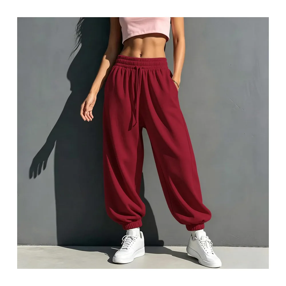 Pantalon Jogging Hiver Pantalon de Survêtement Ample avec Poches Bas de Jogging — Vin