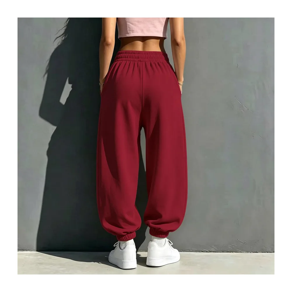 Pantalon Jogging Hiver Pantalon de Survêtement Ample avec Poches Bas de Jogging — Vin