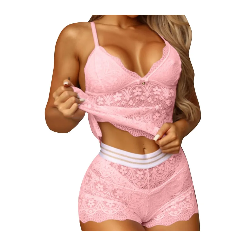 Ensemble Lingerie Sexy Dentelle Satin Nuisette Transparente Grande Taille Babydoll — Rd2