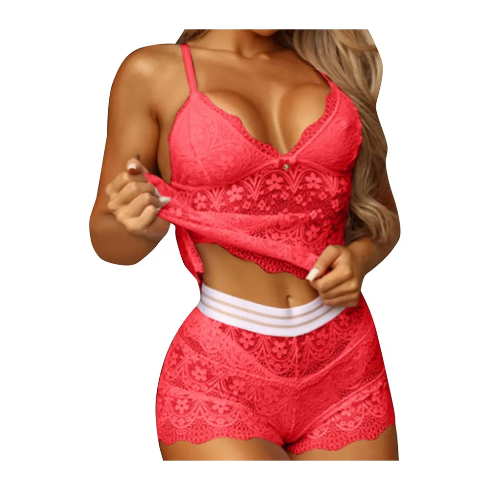 Ensemble Lingerie Sexy Dentelle Satin Nuisette Transparente Grande Taille Babydoll — Rd1
