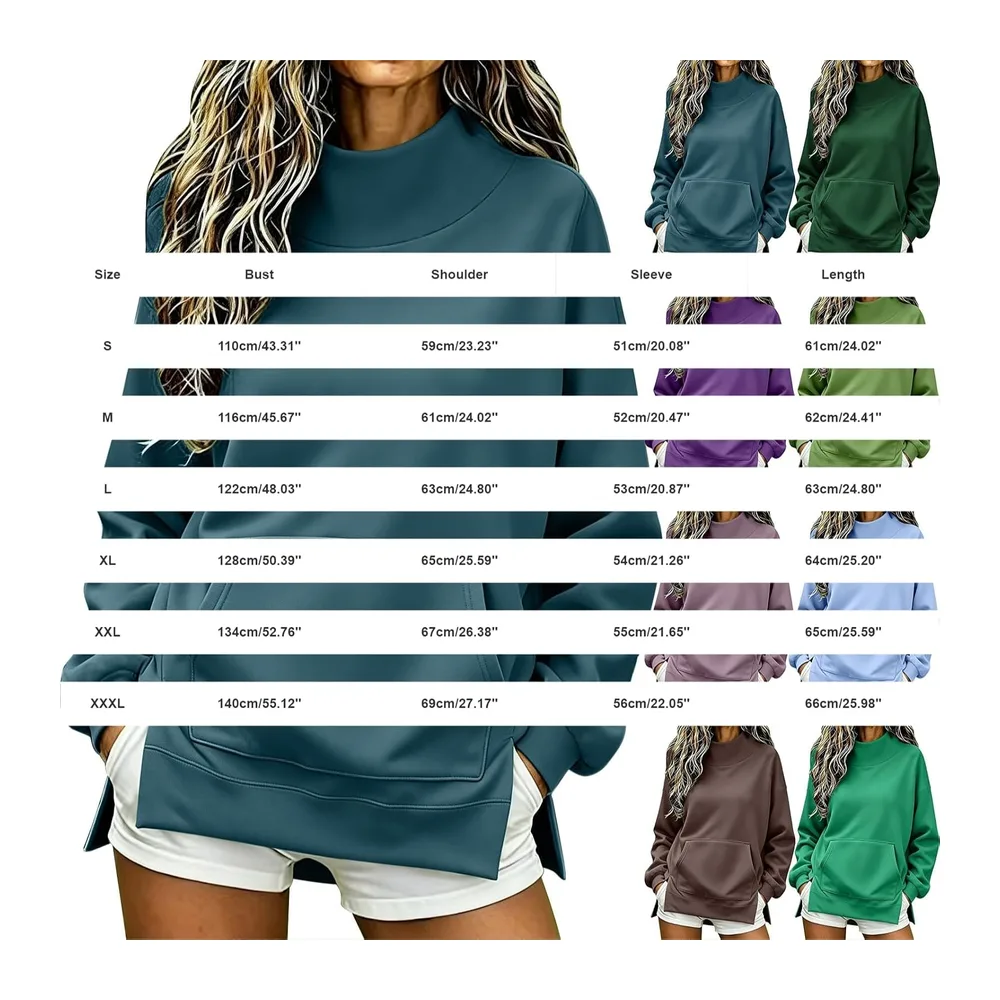 Chic and elegant hoodie, stand-up collar, long sleeves, side split, oversized — B-café