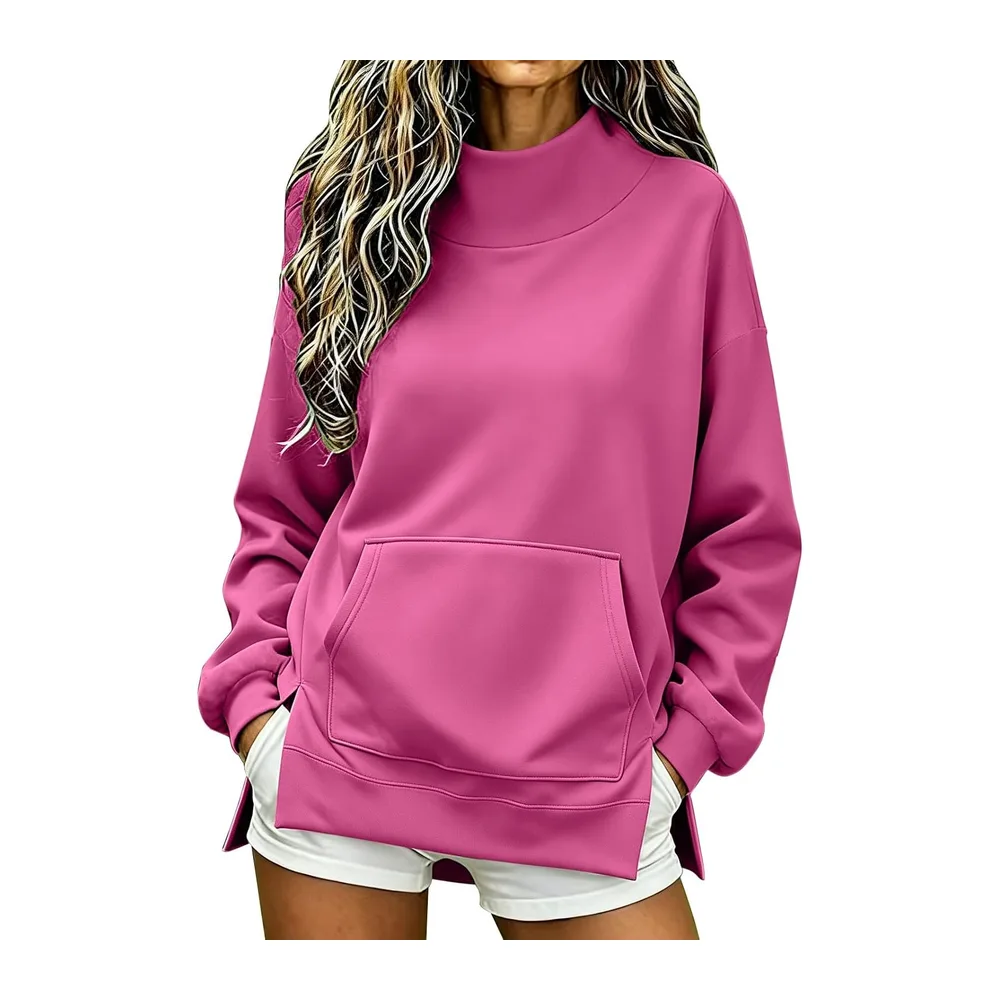 Chic and elegant hoodie, stand-up collar, long sleeves, side split — A-rose Vif