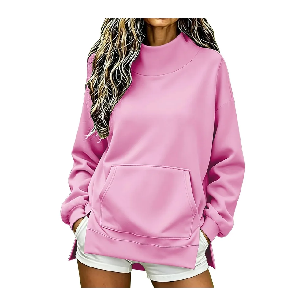 Chic and elegant hoodie, stand-up collar, long sleeves, side split, oversized — A-rose
