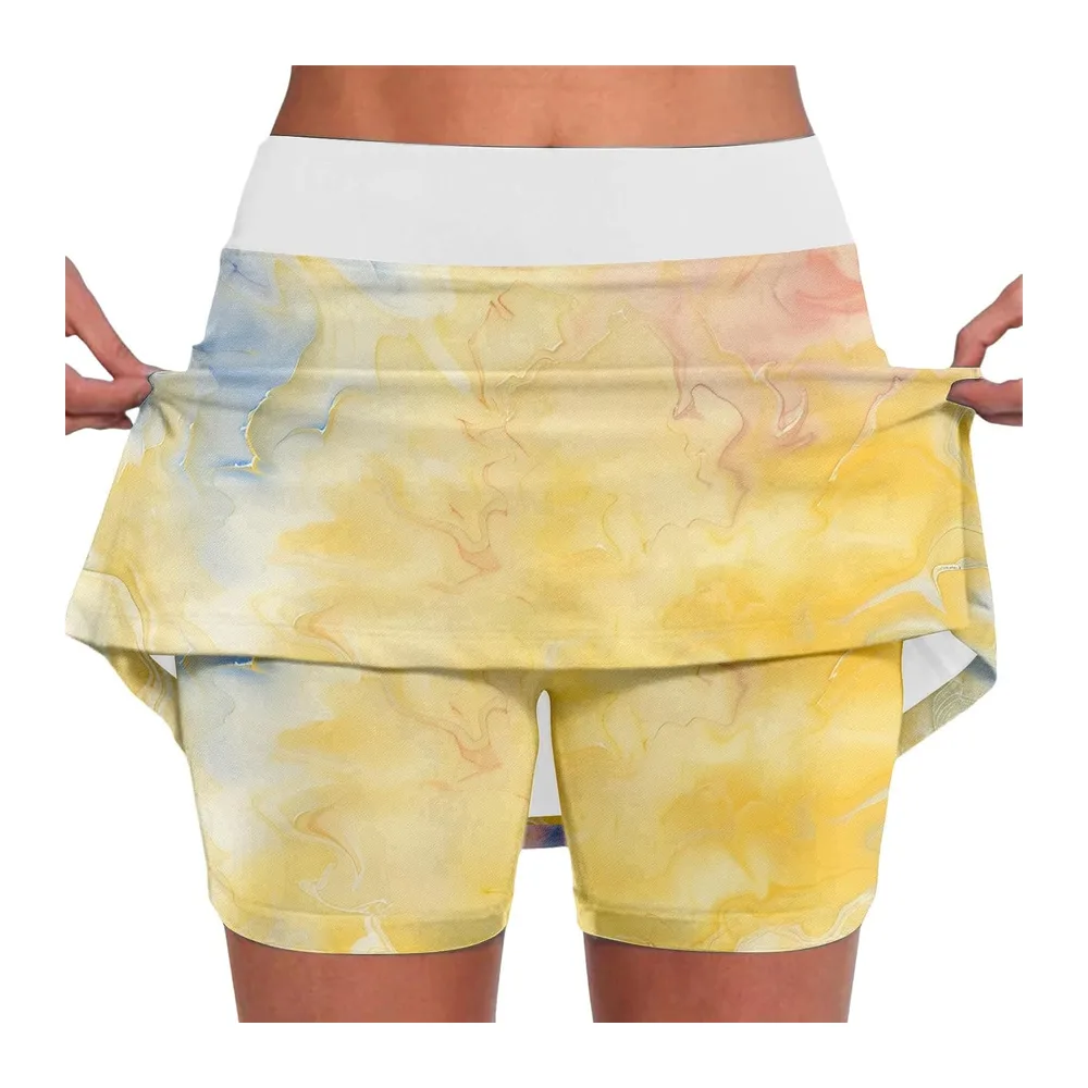 Jupe Sport 2 en 1 avec Short Intégré, Skort Tennis Taille Haute Élastique — Multicolore