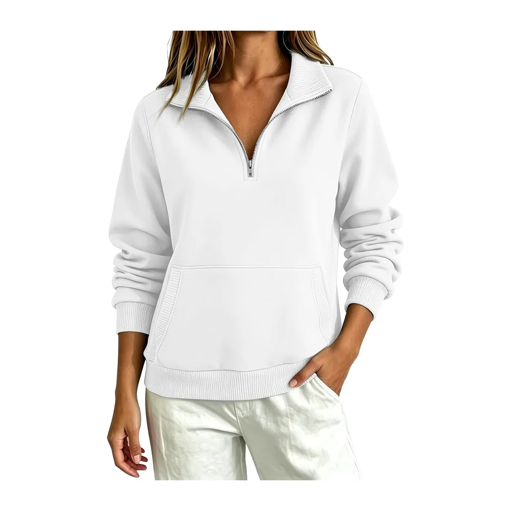 With Zip, Turtleneck, Elegant, Casual — Blanc