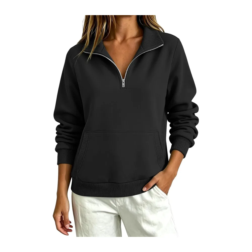 With Zip, Turtleneck, Elegant, Casual — Noir