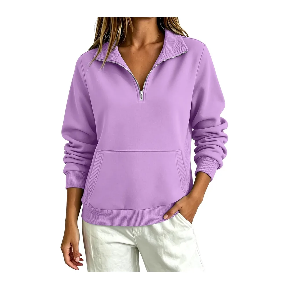 With Zip, Turtleneck, Elegant, Casual — Violet Clair.